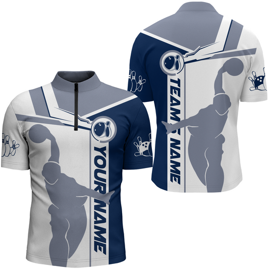 Personalized Navy Bowling Quarter-Zip Shirt For Men Bowling Jersey Team League Bowlers BDT281