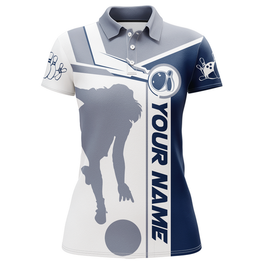 Personalized Navy Bowling Polo Shirt For Women Bowling Jersey Team League Bowlers BDT281