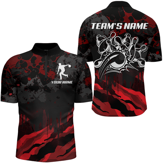 Men Bowling Quarter-Zip Shirt Custom Camo Bowling Jersey Bowling Team League Shirt BDT285