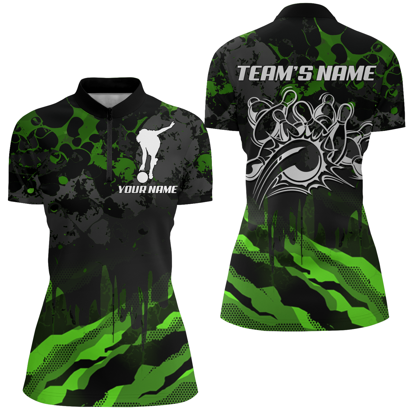 Women Bowling Quarter-Zip Shirt Custom Camo Bowling Jersey Bowling Team League Shirt BDT285