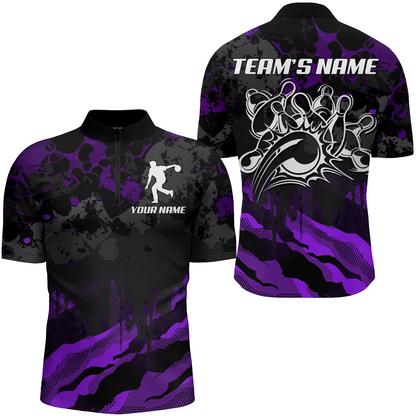 Men Bowling Quarter-Zip Shirt Custom Camo Bowling Jersey Bowling Team League Shirt BDT285