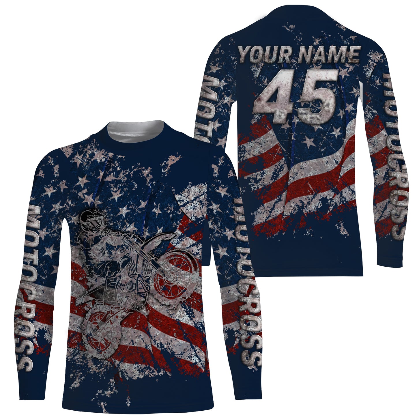 Custom Motocross Jersey Kid Men UPF30+ US Flag Dirt Bike Shirt MX Racing Off-Road Motorcycle PDT624