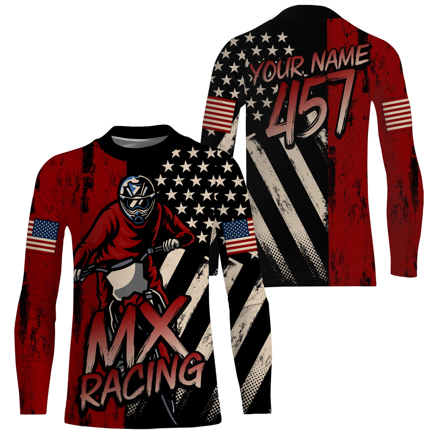 American Flag Motocross Jersey Kid Men UPF30+ Custom Dirt Bike Shirt MX Racing Off-Road Motorcycle PDT627