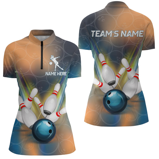 Personalized Bowling Quarter-Zip Shirt Women 3D Bowling Jersey Custom Bowling Team League Shirts BDT207