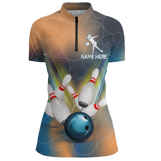 Personalized Bowling Quarter-Zip Shirt Women 3D Bowling Jersey Custom Bowling Team League Shirts BDT207