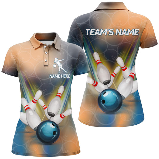 Personalized Bowling Polo Shirt For Women 3D Bowling Jersey Custom Bowling Team League Shirts BDT205
