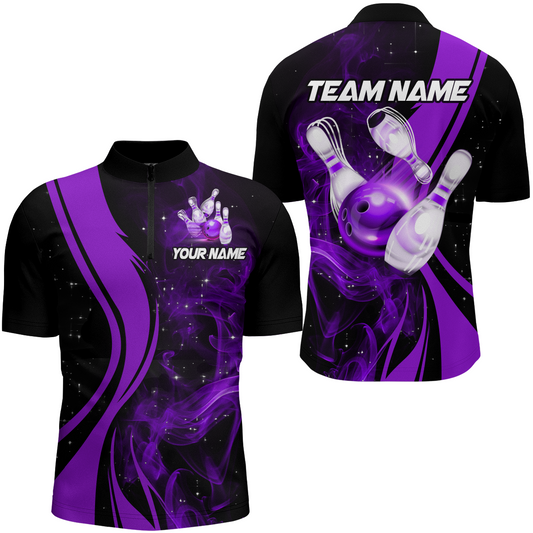 Purple Bowling Shirt Personalized Men & Women Bowling Team Jersey Bowling 1/4 Zip Shirts BDT570