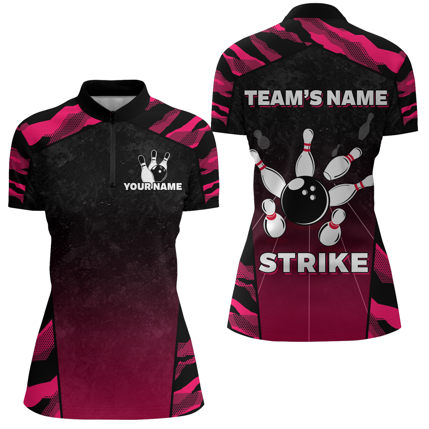 Camo Bowling Shirt Women Custom Bowling Quarter-Zip Shirt Strike Bowling Team Jersey BDT328