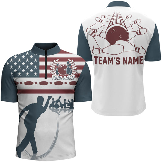 Personalized Bowling Quarter-Zip Shirt Navy Bowling Jersey Team Bowling Shirt For Men BDT275