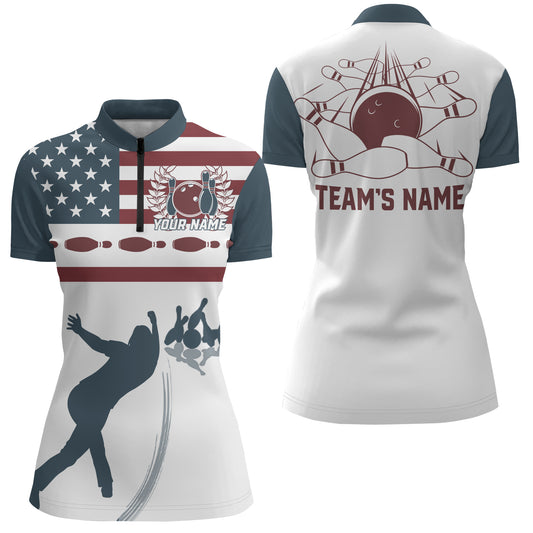 Personalized Bowling Quarter-Zip Shirt Navy Bowling Jersey Team Bowling Shirt For Women BDT275