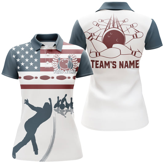 Personalized Bowling Polo Shirt Navy Bowling Jersey Team Bowling Shirt For Women BDT275