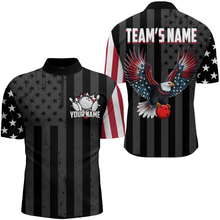 Load image into Gallery viewer, Eagle Black Bowling Shirt For Men &amp; Women Custom Patriotic Bowling Team Jersey Quarter-Zip BDT540