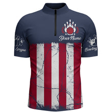 Load image into Gallery viewer, American Flag Bowling Quarter-Zip Shirt For Men Custom Bowling Team Jersey Navy Bowling Shirt BDT244