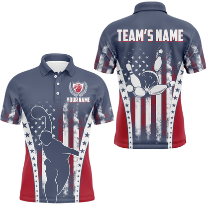 American Bowling Jersey For Men Custom Navy Bowling Shirt Team Bowling Polo Shirt BDT316