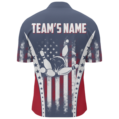 American Bowling Jersey For Men Custom Navy Bowling Shirt Team Bowling Quarter-Zip Shirt BDT316