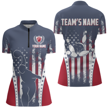 Load image into Gallery viewer, American Bowling Jersey For Women Custom Navy Bowling Shirt Team Bowling Quarter-Zip Shirt BDT316