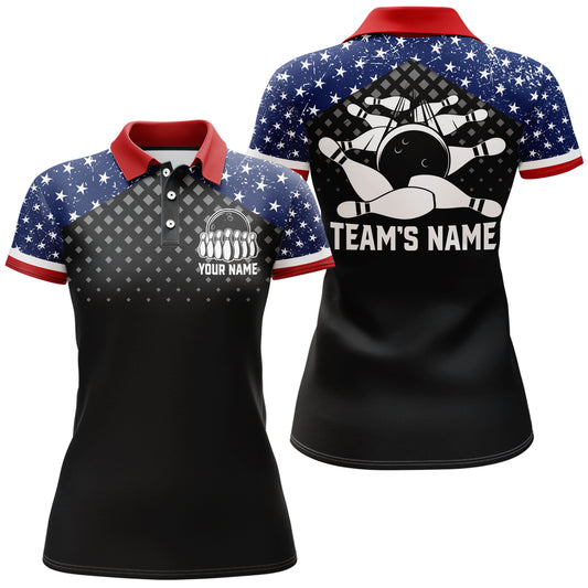 Patriotic Bowling Polo Shirt For Women Custom Ladies Bowling Team League Jersey USA Bowling Shirt BDT141
