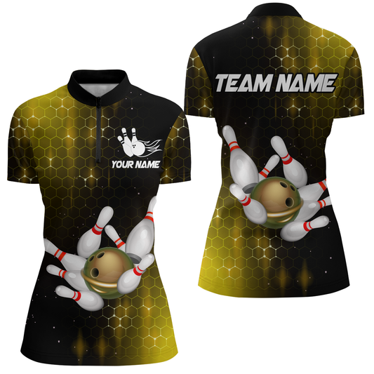 Personalized Yellow Bowling Shirts Men Women Bowling Team Jersey Bowling 1/4 Zip Shirt BDT488