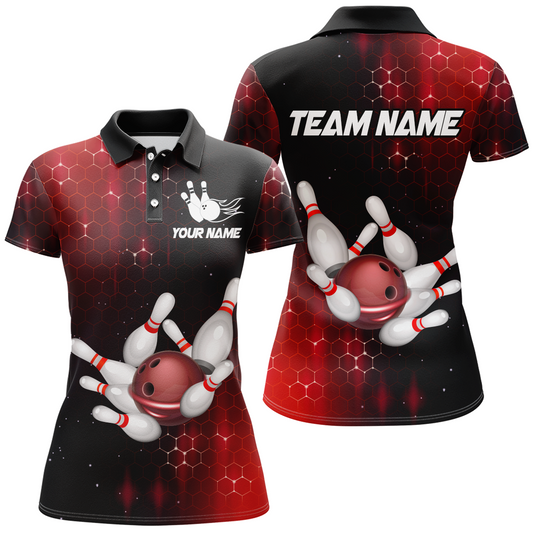 Personalized Red Bowling Shirts Men Women Bowling Team Jersey Custom Bowling Polo Shirt BDT488