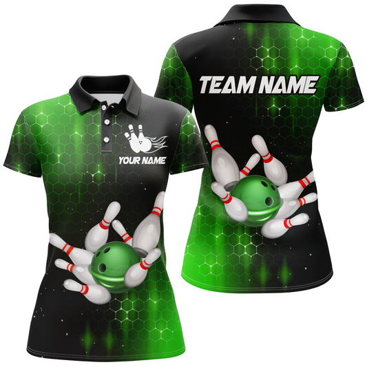 Personalized Green Bowling Shirts Men Women Bowling Team Jersey Bowling Polo Shirt BDT488
