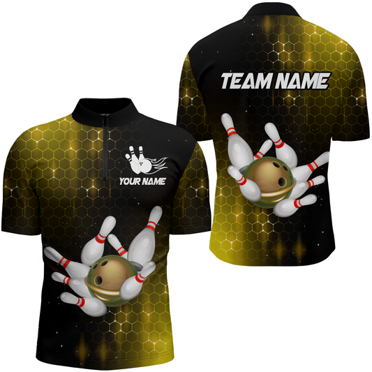 Personalized Yellow Bowling Shirts Men Women Bowling Team Jersey Bowling 1/4 Zip Shirt BDT488