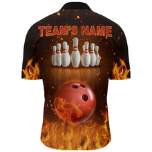 Load image into Gallery viewer, Personalized Men's Bowling Team Shirt Flame Bowling Jersey Custom Funny Bowling 1/4 Zip Shirt BDT330