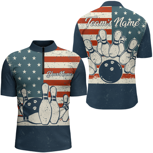Navy Bowling Shirt Men American Bowling Jersey Team League Custom Bowling Quarter-Zip Shirt BDT279