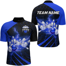 Load image into Gallery viewer, Custom Bowling Jersey For Couples Blue Bowling 1/4 Zip Shirts For Men And Women BDT491