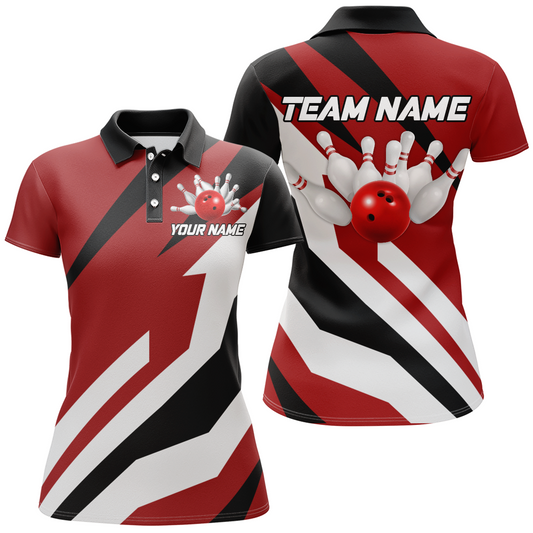 Red Bowling Polo Shirts Unisex Custom Bowling Jersey for Men & Women Bowling Team League BDT553