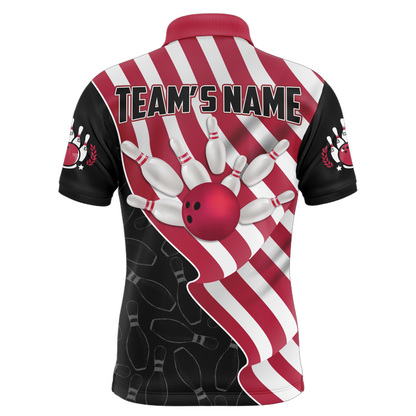 American Flag Bowling Shirts Men Team Bowling Jersey Custom Black Bowling Polo Shirt BDT372