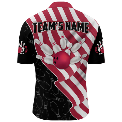American Flag Bowling Shirts Men Team Bowling Jersey Custom Black Bowling Quarter-Zip Shirt BDT372