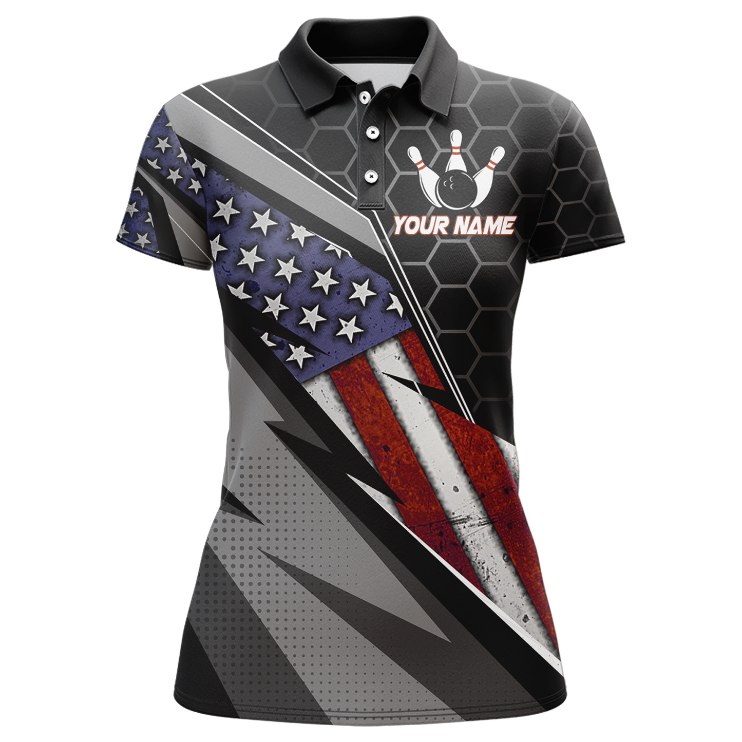 American Flag Bowling Shirt Women Patriotic Bowling Jersey Team Custom Bowling Polo Shirt BDT381