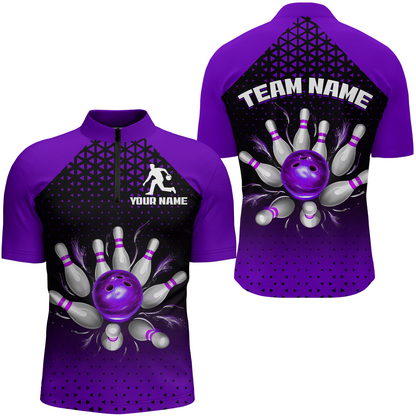 Custom Quarter Zip Bowling Shirts for Men And Women Purple Bowling Team Jerseys Unisex BDT476