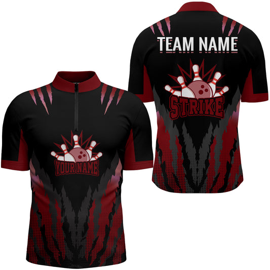 Strike Bowling Jersey For Men Personalized Bowling Shirt Team Bowling Quarter-Zip Shirt BDT286
