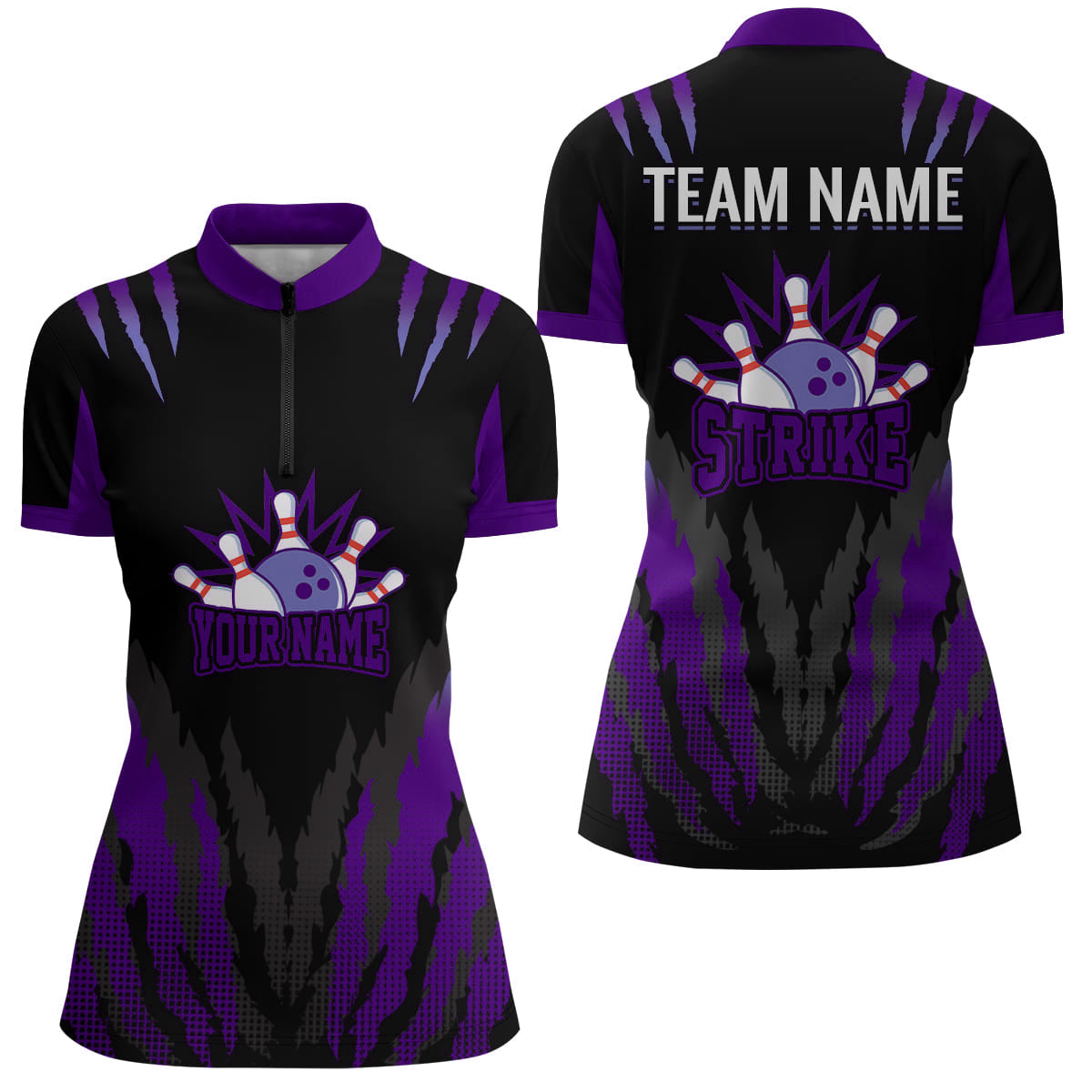 Strike Bowling Jersey For Women Personalized Bowling Shirt Team Bowling Quarter-Zip Shirt BDT286