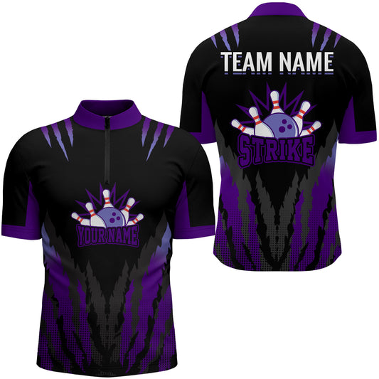 Strike Bowling Jersey For Men Personalized Bowling Shirt Team Bowling Quarter-Zip Shirt BDT286