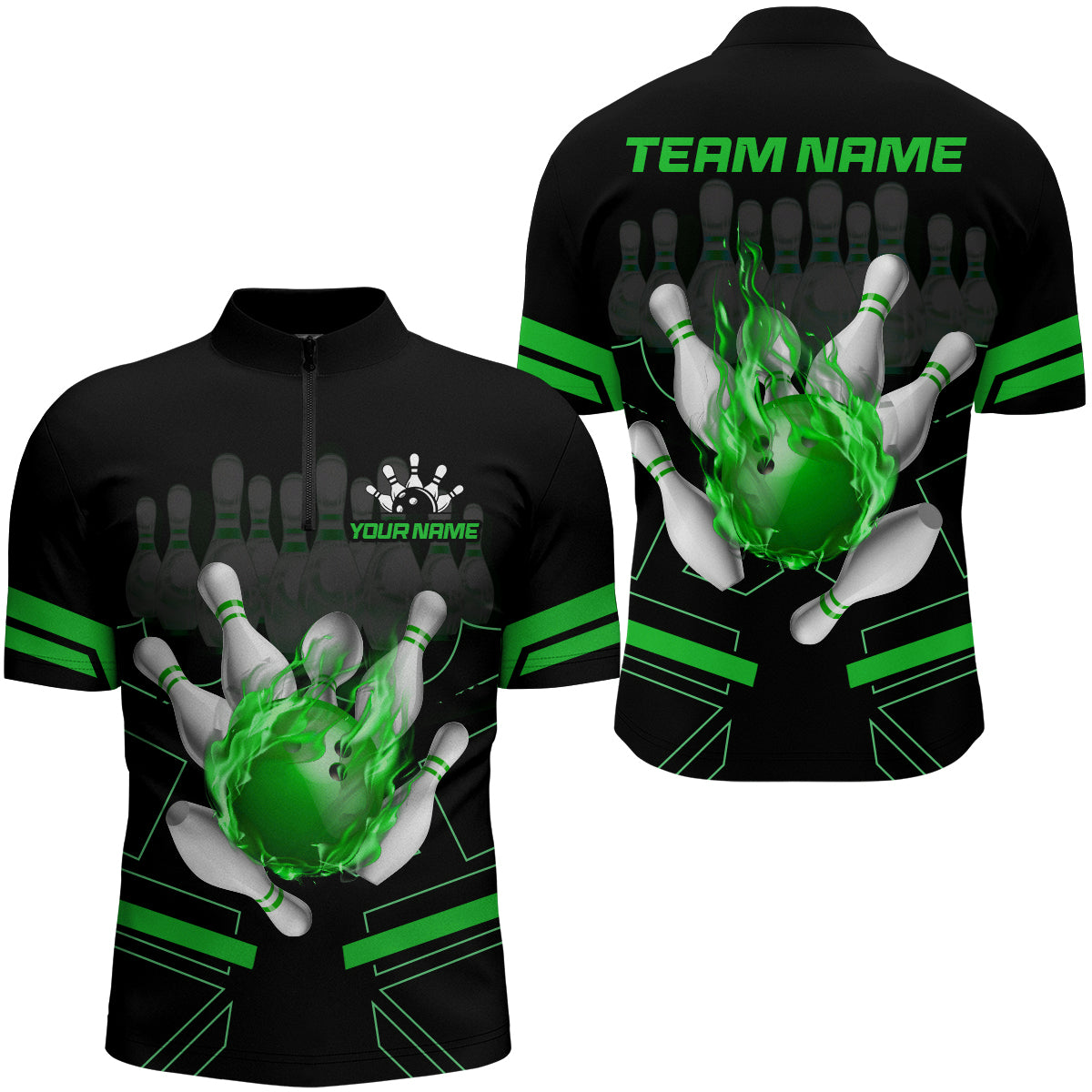 Custom Flame Bowling Jersey For Men Bowling Team Shirt League Bowling Quarter-Zip Shirt BDT303