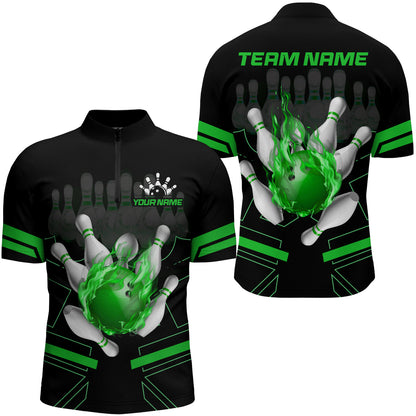 Custom Flame Bowling Jersey For Men Bowling Team Shirt League Bowling Quarter-Zip Shirt BDT303