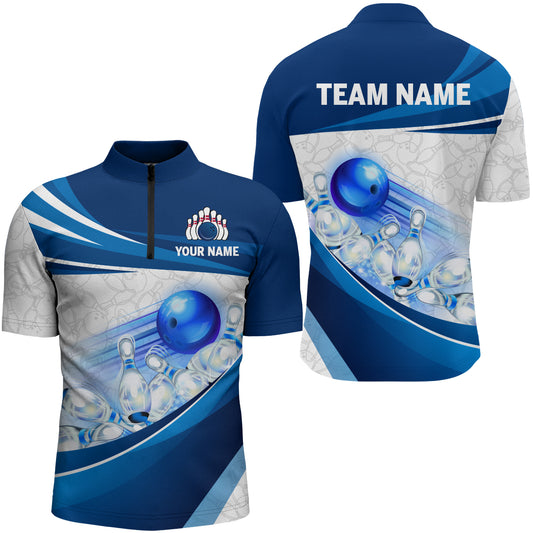 Custom Bowling Shirt For Men Navy Bowling Team Jersey Custom 3D Bowling Quarter-Zip Shirts BDT300