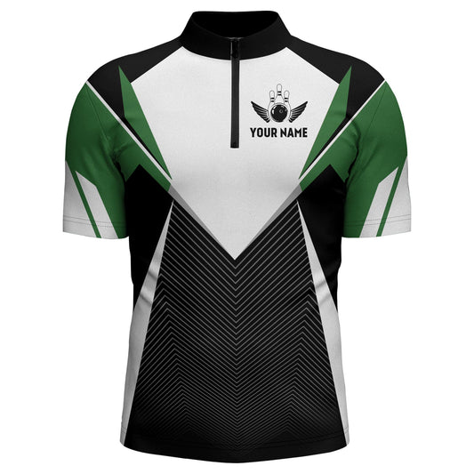Personalized Bowling Shirt For Men Custom Bowling Quarter-Zip Shirt Green Bowling Jersey BDT252