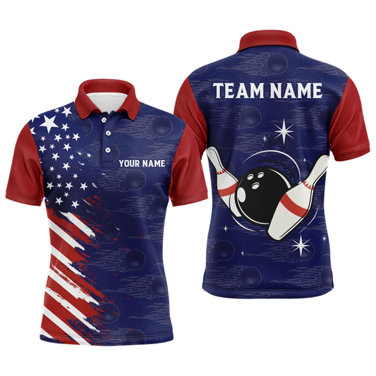 Navy Bowling Polo Shirt Men Custom American Bowling Jersey Seamless Pattern Bowling Shirts BDT319