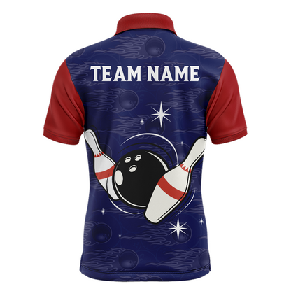 Navy Bowling Polo Shirt Men Custom American Bowling Jersey Seamless Pattern Bowling Shirts BDT319