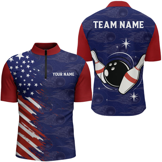 Navy Bowling Quarter-Zip Shirt Men Custom American Bowling Jersey Seamless Pattern Bowling Shirts BDT319