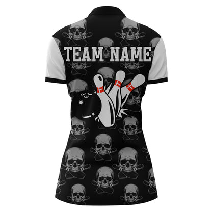 Skull Bowling Jersey Team League Custom Black Bowling Shirt Women Bowling Quarter-Zip Shirt BDT347