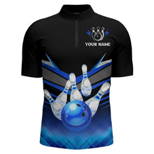 Load image into Gallery viewer, Custom 3D Bowling League Shirt Blue Bowling Jersey For Men Bowling Quarter-Zip Shirt Team BDT339