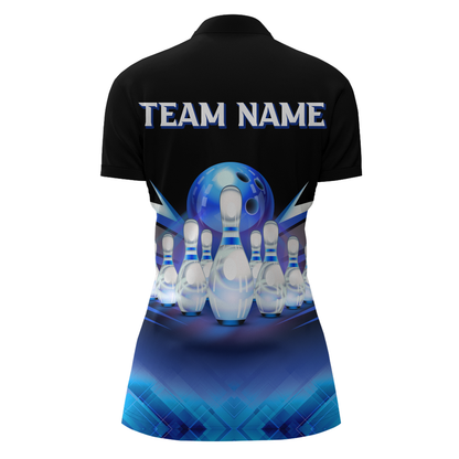Custom 3D Bowling League Shirt Blue Bowling Jersey For Women Bowling Quarter-Zip Shirt Team BDT339