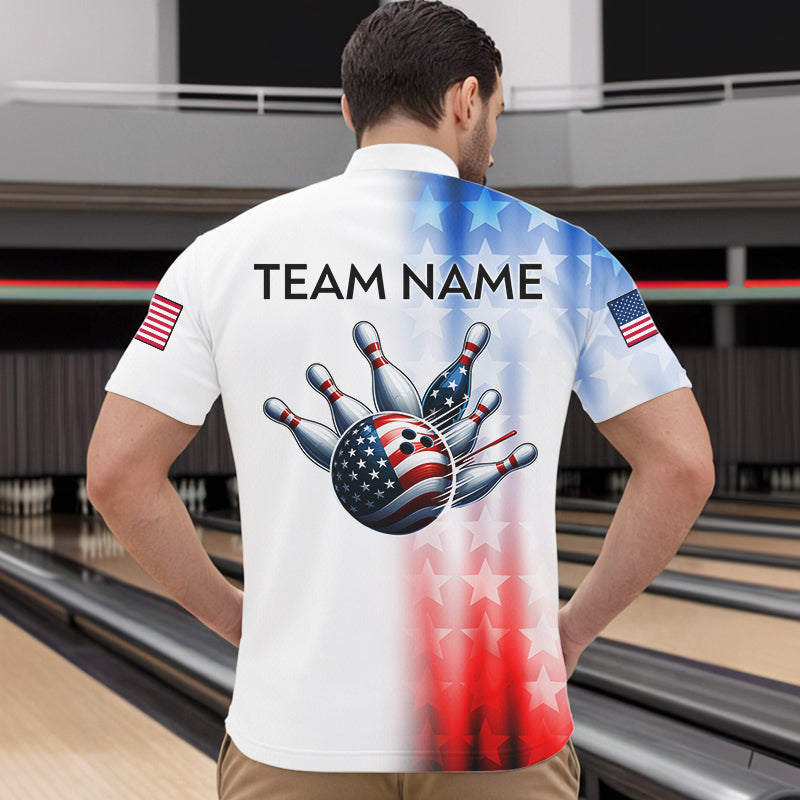 Patriotic Bowling Shirt Custom Bowling Jersey Men Women Team Bowling Polo 1/4 Zip Shirt MBL46