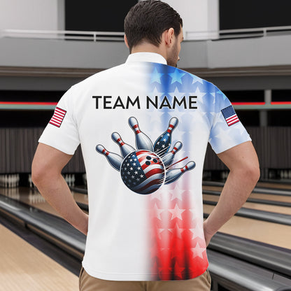 Patriotic Bowling Shirt Custom Bowling Jersey Men Women Team Bowling Polo 1/4 Zip Shirt MBL46