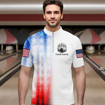 Patriotic Bowling Shirt Custom Bowling Jersey Men Women Team Bowling Polo 1/4 Zip Shirt MBL46