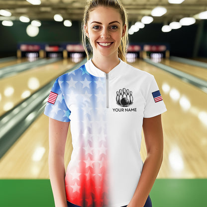 Patriotic Bowling Shirt Custom Bowling Jersey Men Women Team Bowling Polo 1/4 Zip Shirt MBL46
